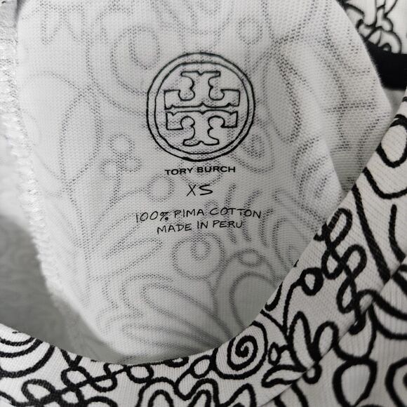 Tory Burch Mini Dress Women's XS Black White Doodle Print 100% Pima Cotton EUC - Picture 3 of 8